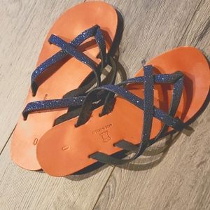 Sanddles,made in Crete Greece  size 7.5 Blue with leather sole brown leather